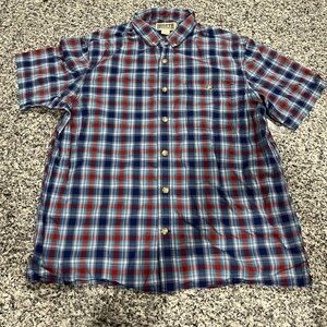 Duluth Trading Men's L Blue Red Plaid Short Sleeve Button Down Shirt Relaxed